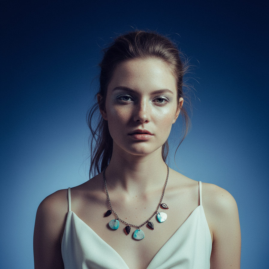 Minimalist Beaded Necklace Icy Blue & Silver with Brown Glass Leaves by Sassy Sacha Jewelry 2