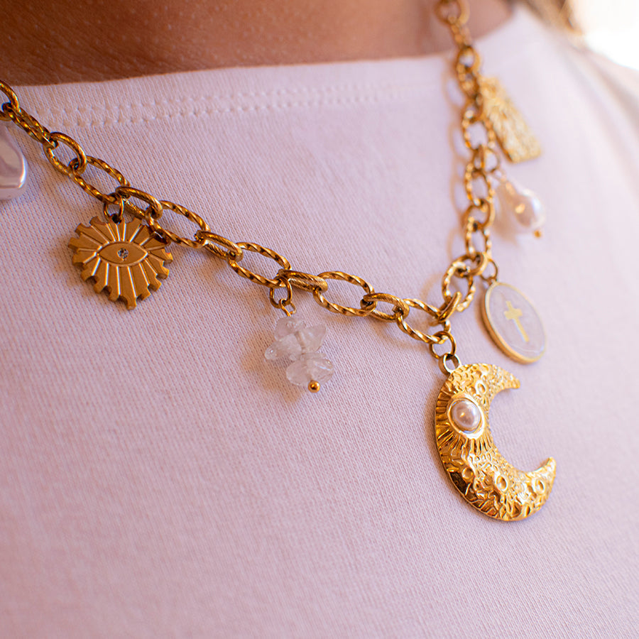 Under The Moon Charm Necklace by Pinky Mimosa detail