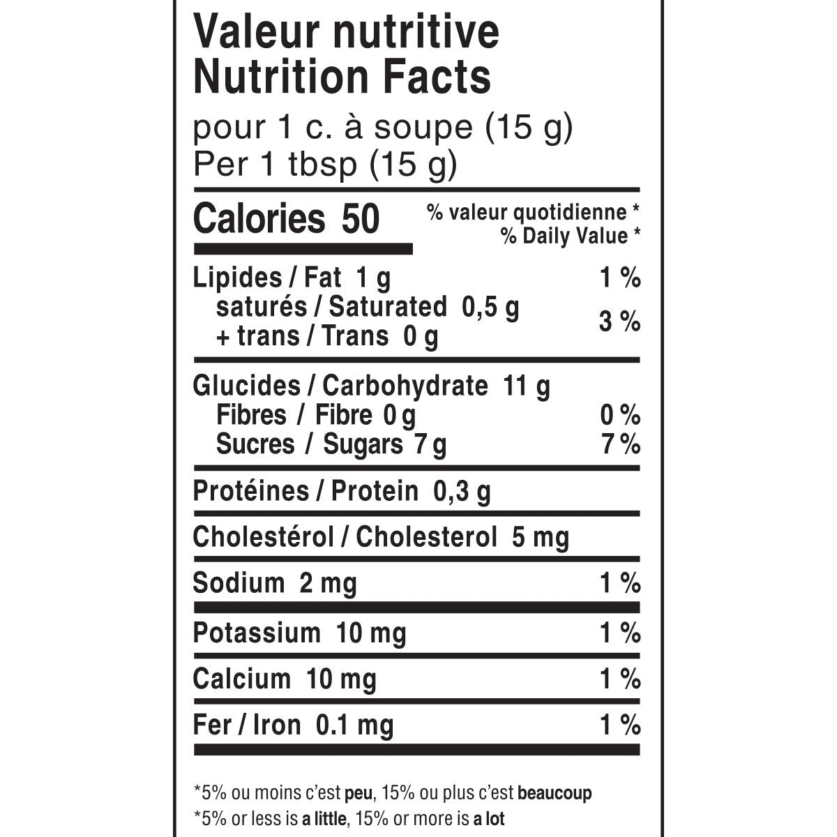 Nutrition facts label for a food product in both French and English.