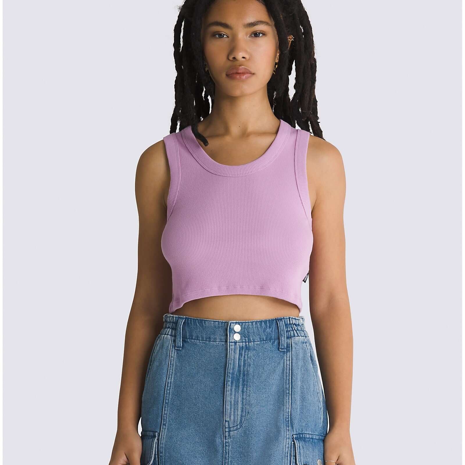 Vans Ribbed crop top in light pink look