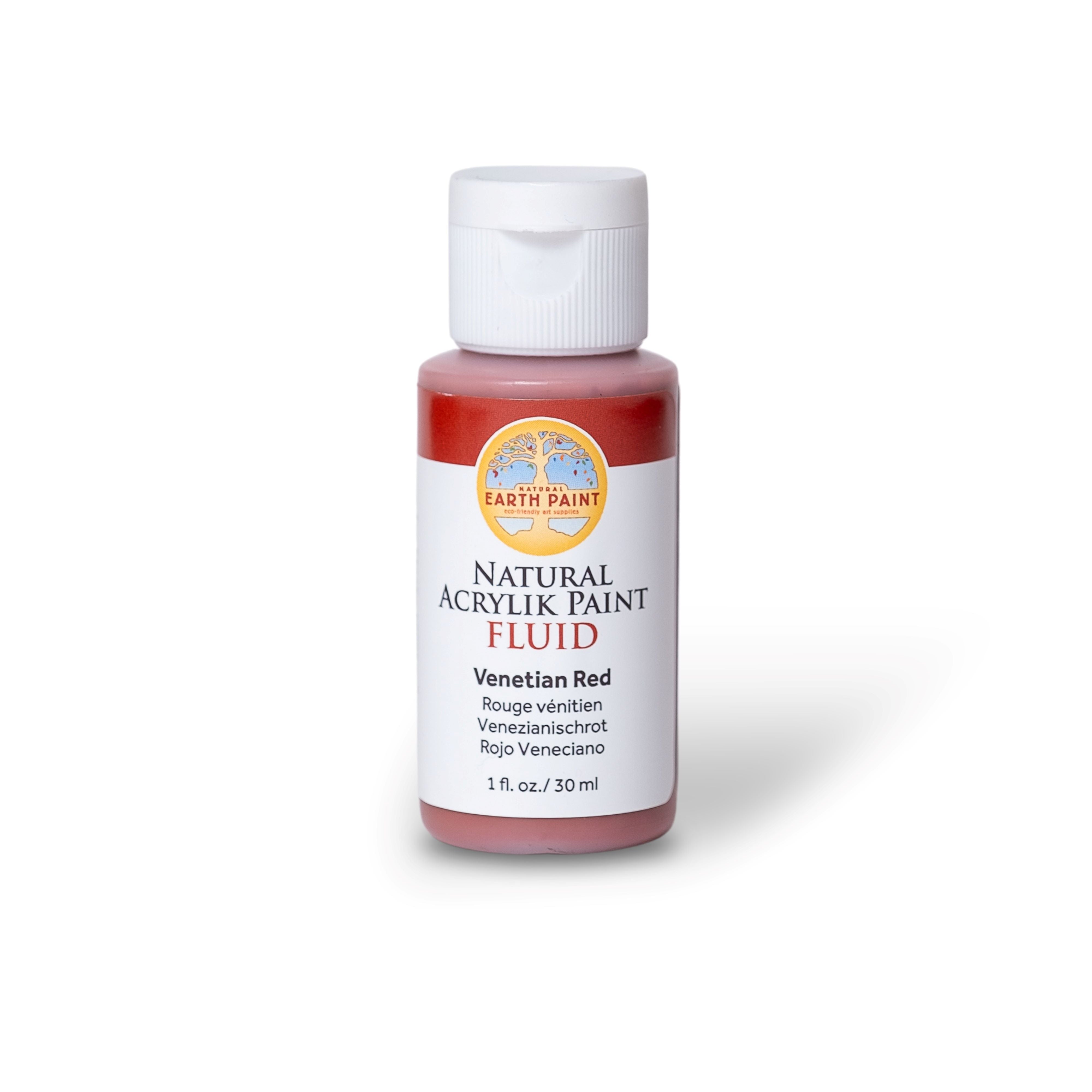 Bottle of Natural Acrylic Paint in Venetian Red on a white background