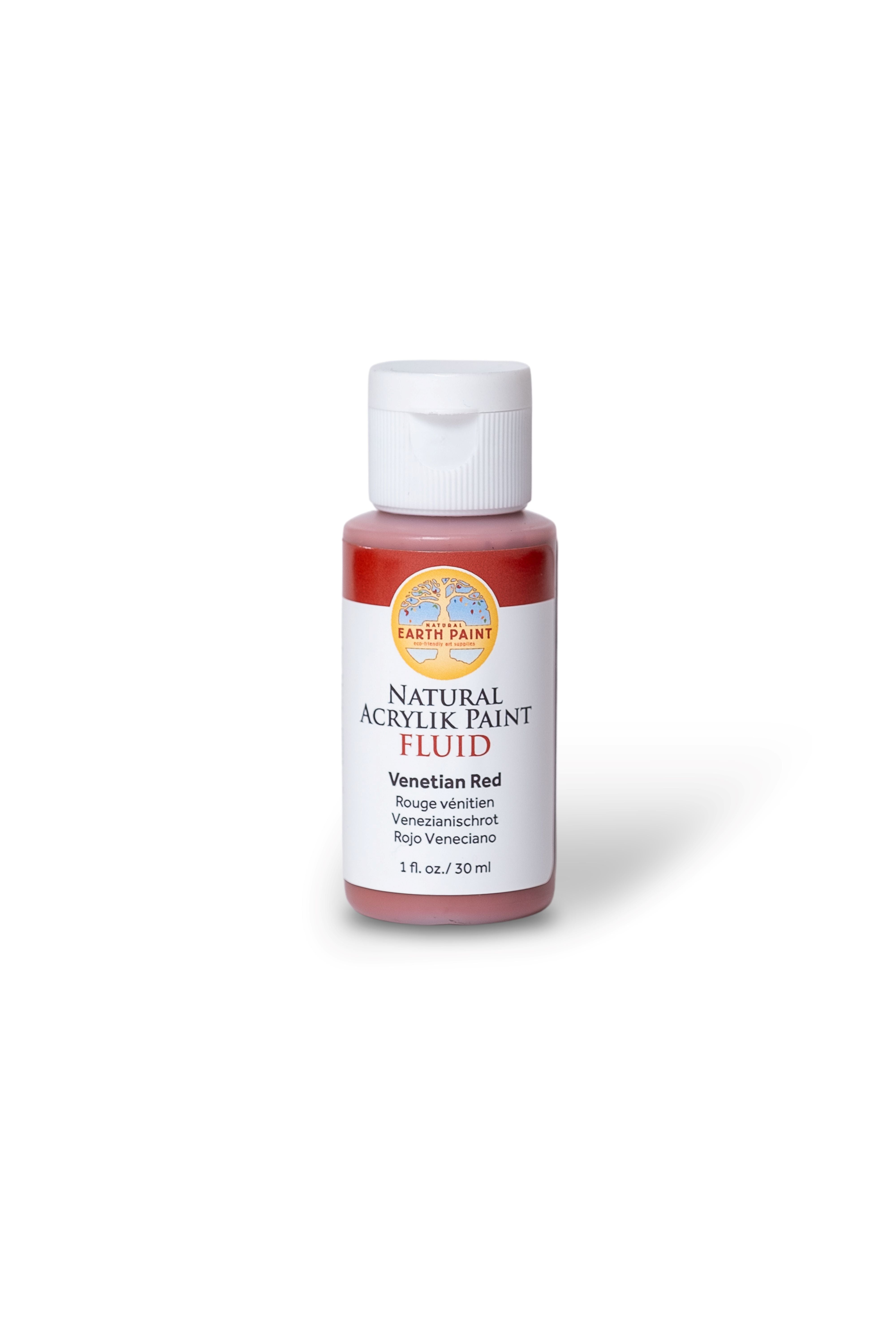 Bottle of Natural Acrylic Paint in Venetian Red on a white background