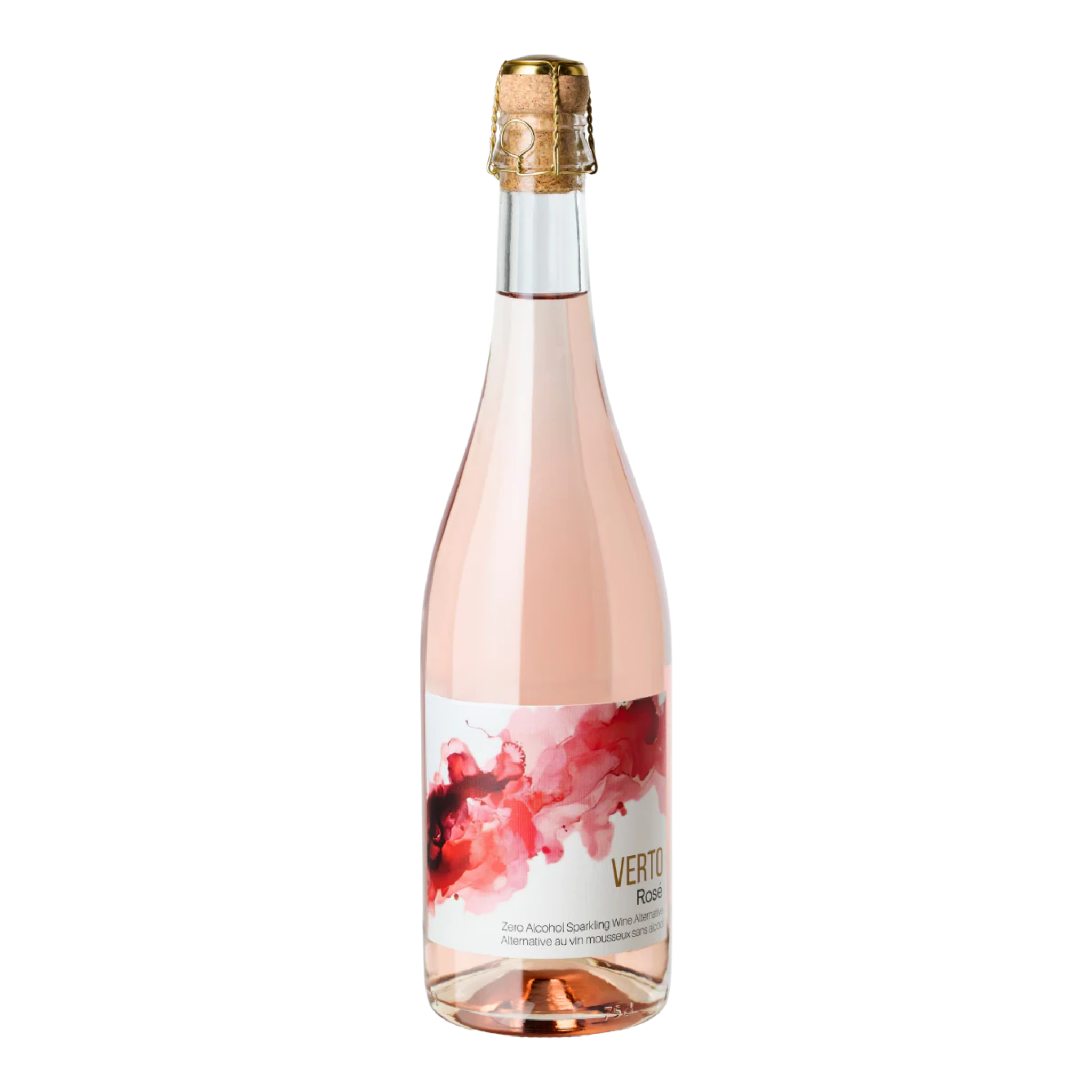 Bottle of Verto Rosé sparkling wine with a floral label on a white background  The Sobr Market