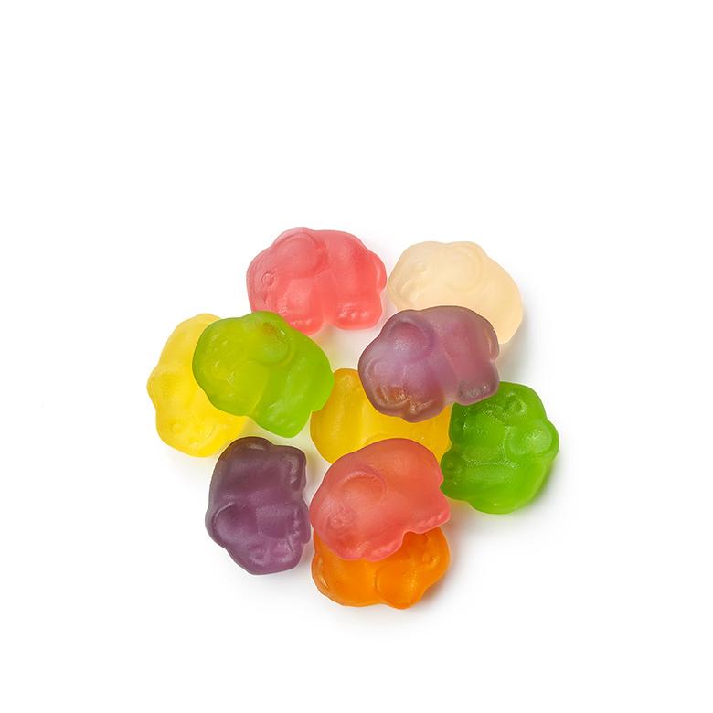 Colorful gummy bears on a white background
