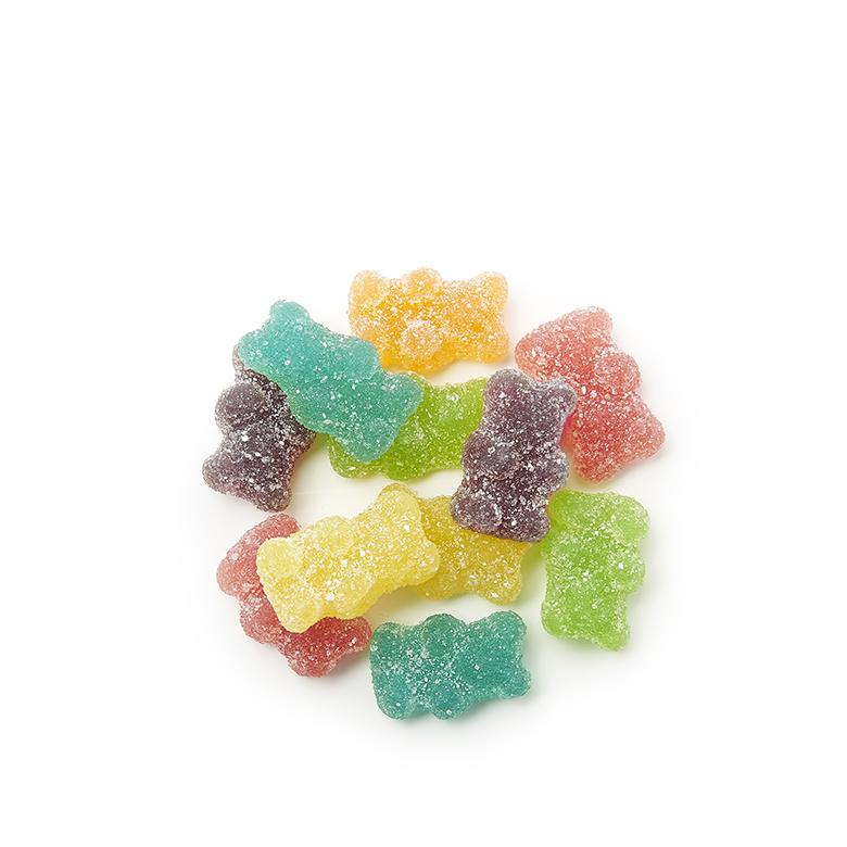 Colorful gummy bears on a white background