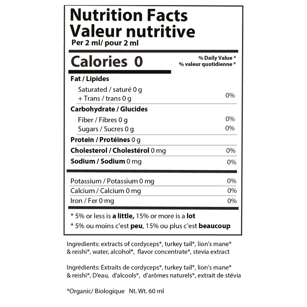 Ananda Elixirs Shroom Soda® – Nutrition Facts – Black Cherry flavour panel