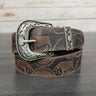 Keldon Men’s Western Belt – Embossed Bull Design with Silver Buckle | Boutique of Leathers