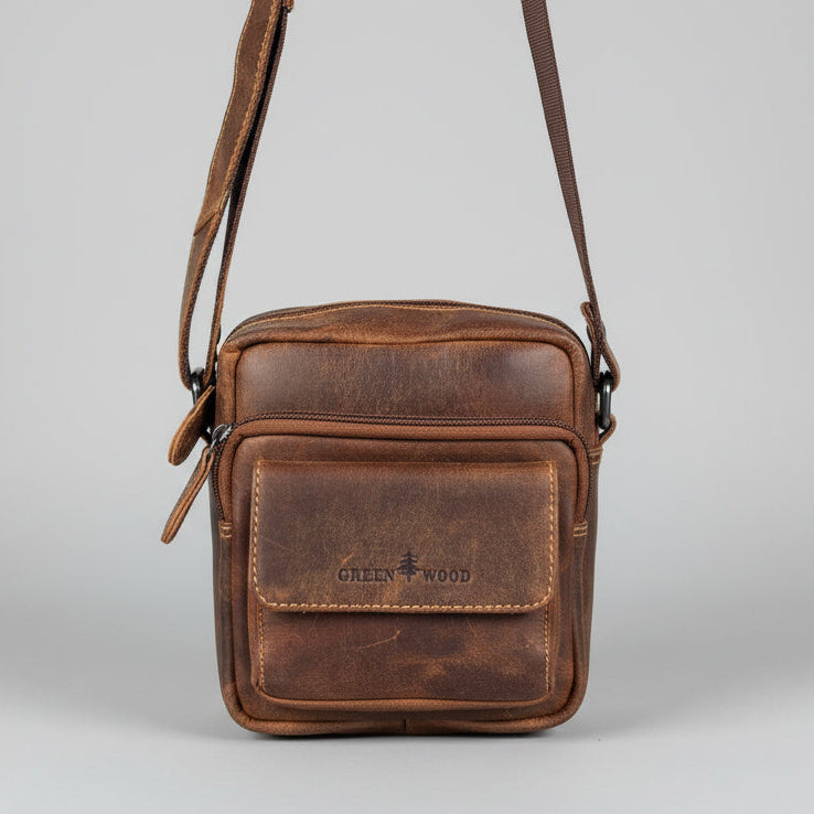 Greenwood Mini-Messenger Bag – Premium Compact Crossbody | Boutique of Leathers brown front