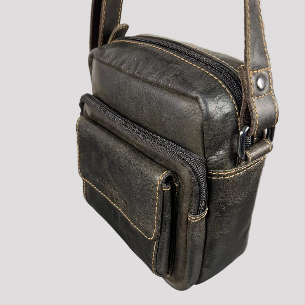Greenwood Mini-Messenger Bag – Premium Compact Crossbody | Boutique of Leathers black side