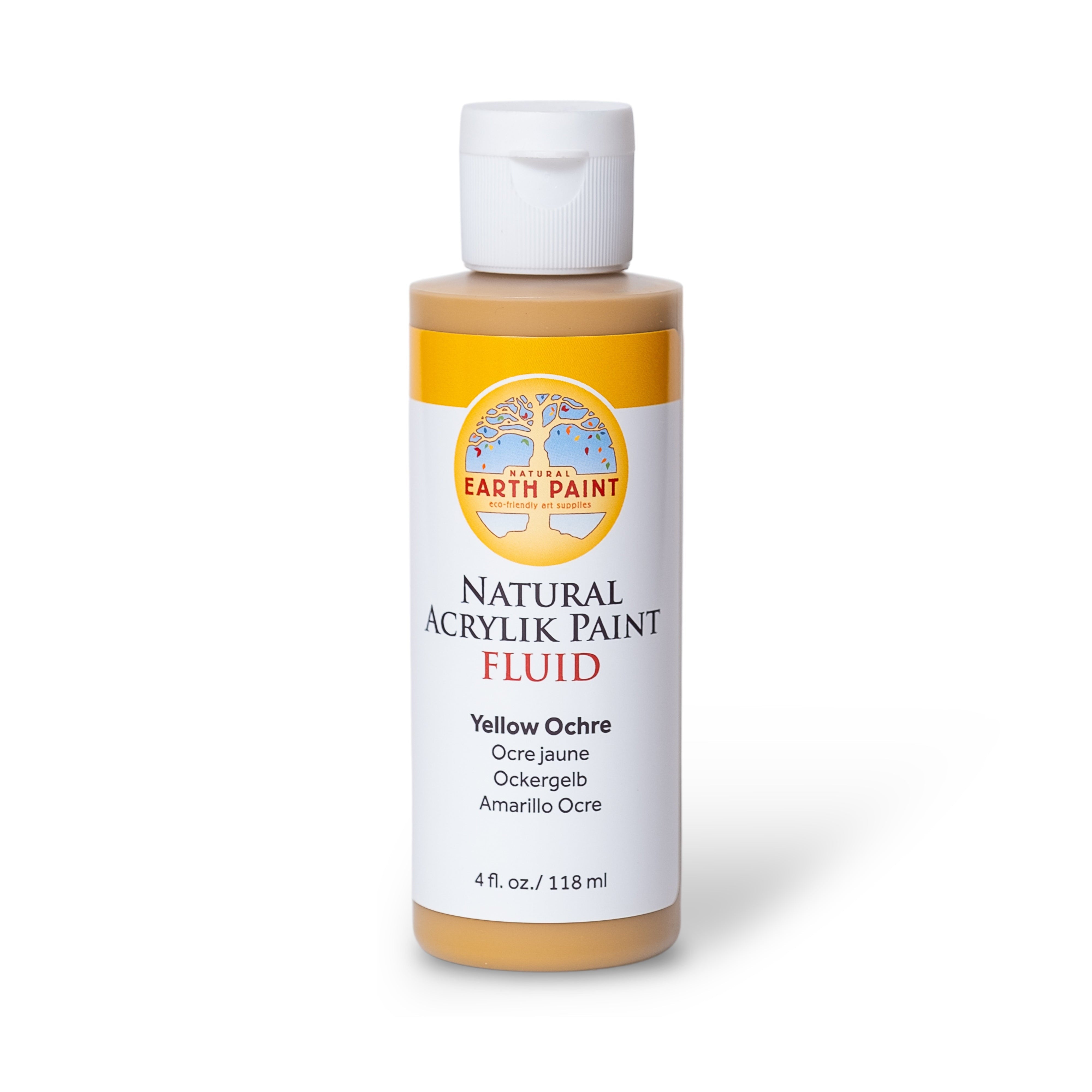 Bottle of Earth Paint Natural Acrylic Paint Fluid on a white background