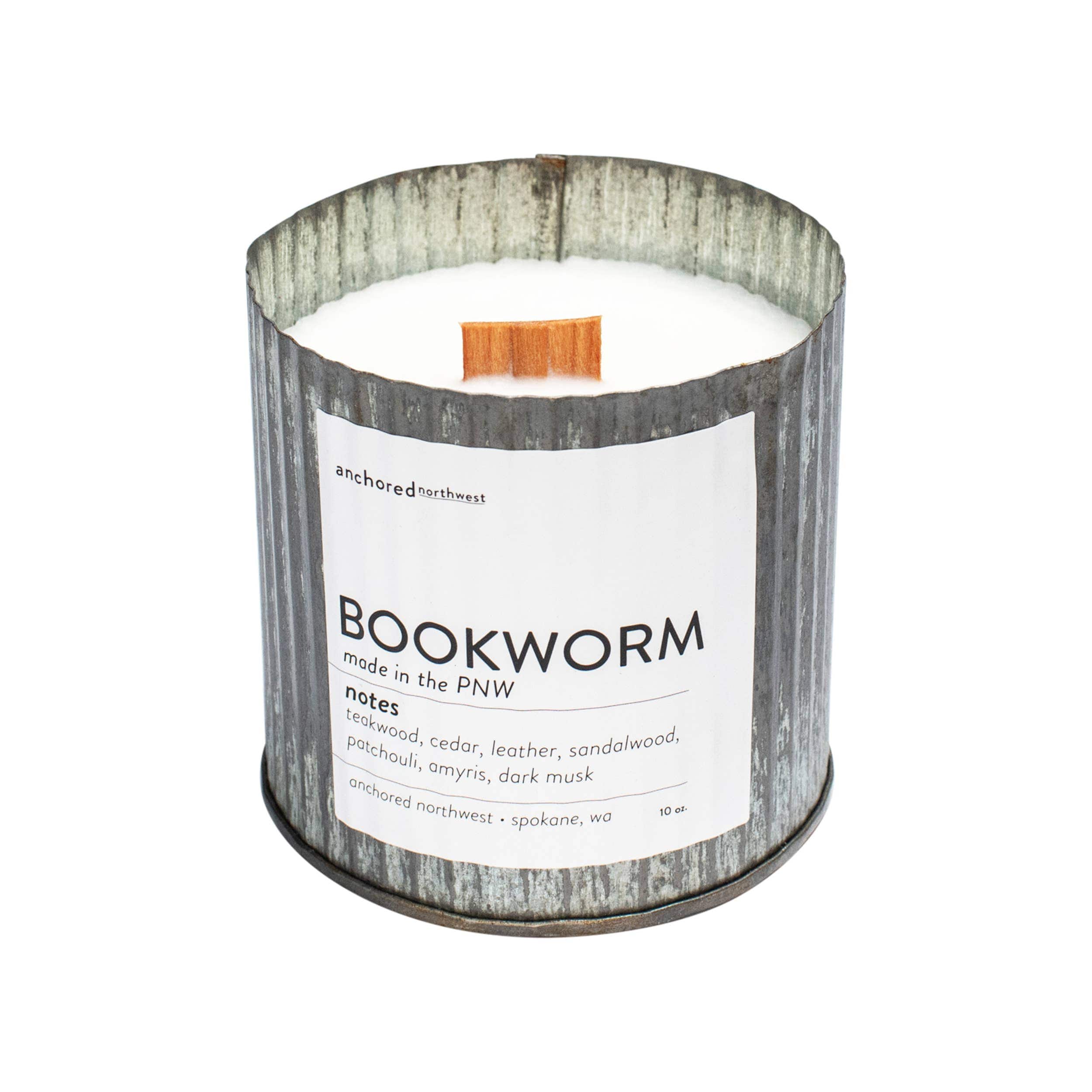 Anchored Northwest Bookworm Wood Wick Rustic Farmhouse Soy Candle: 10oz