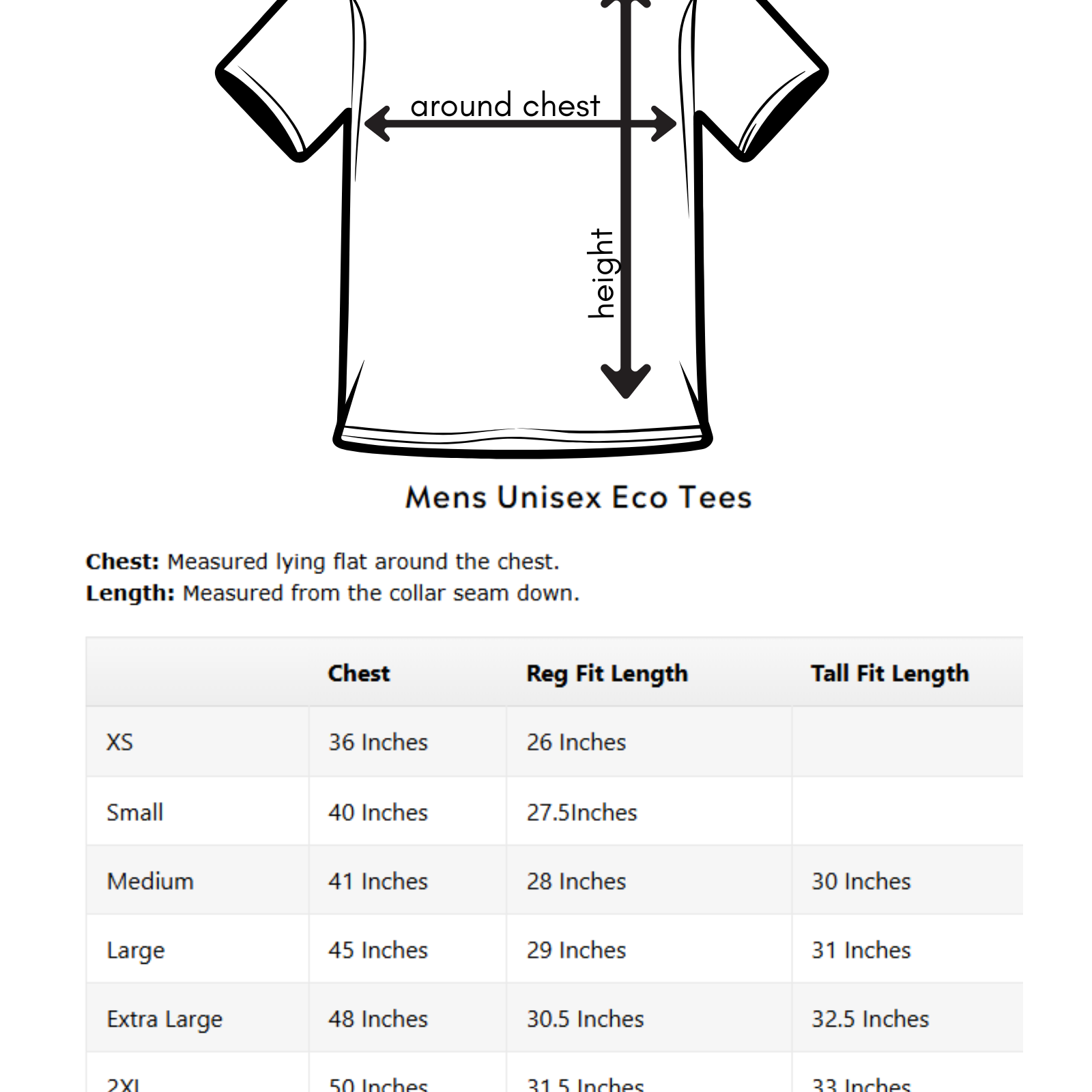 Kindred Coast - RAVEN - Unisex Eco Tee size chart
