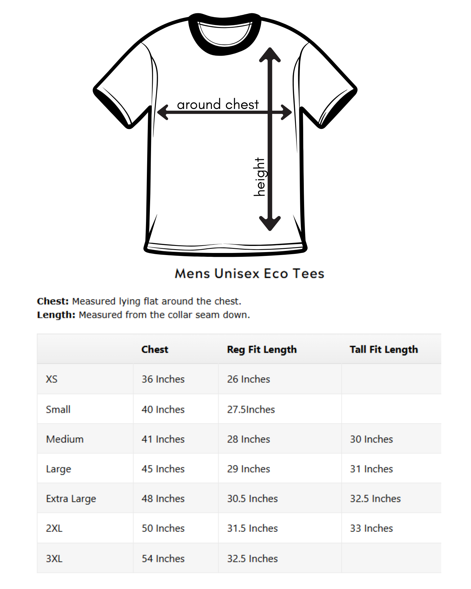 Kindred Coast - RAVEN - Unisex Eco Tee size chart
