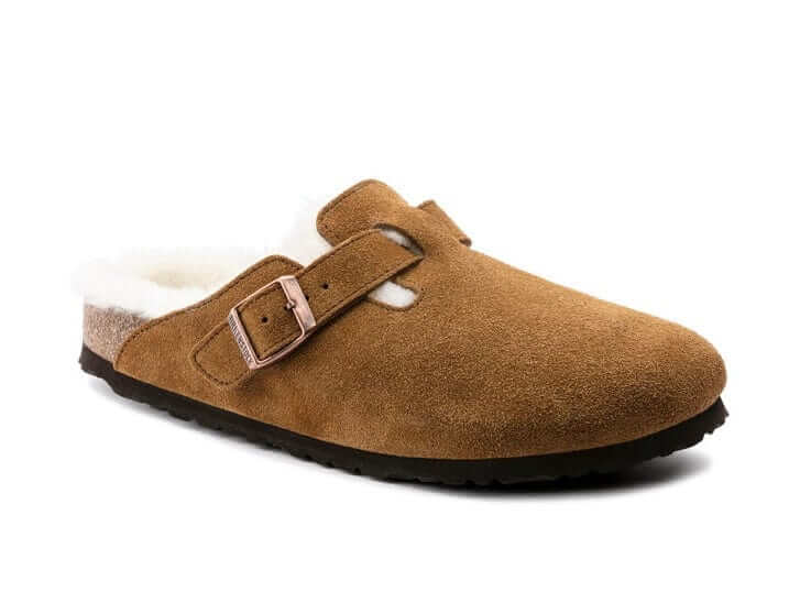Birkenstock shoes Birkenstock Boston Shearling Suede Leather Mink single side view