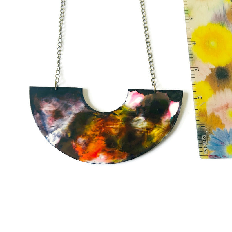 Abstract Alcohol Ink Jewelry Set in Black, White Yellow Orange, Fluid Art Jewelry Sassy Sacha designs necklace 
