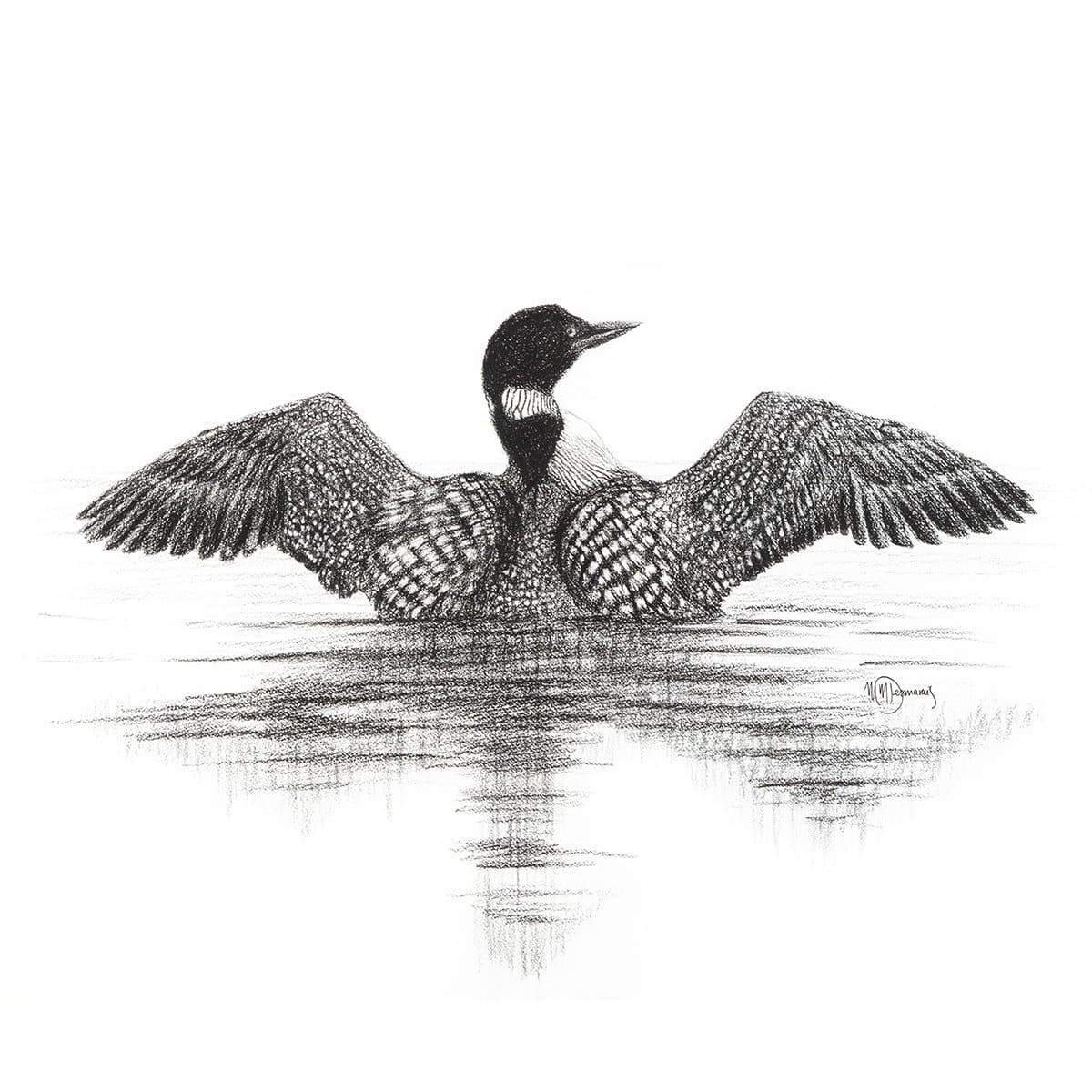 Duck illustration with wings spread on a water surface