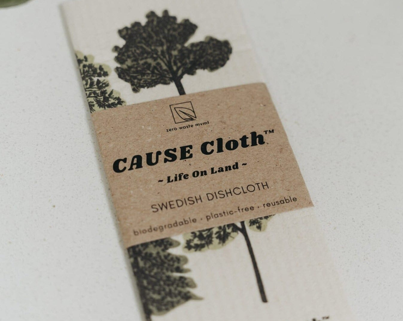 Cause Cloth Swedish dishcloth with tree design on a white background