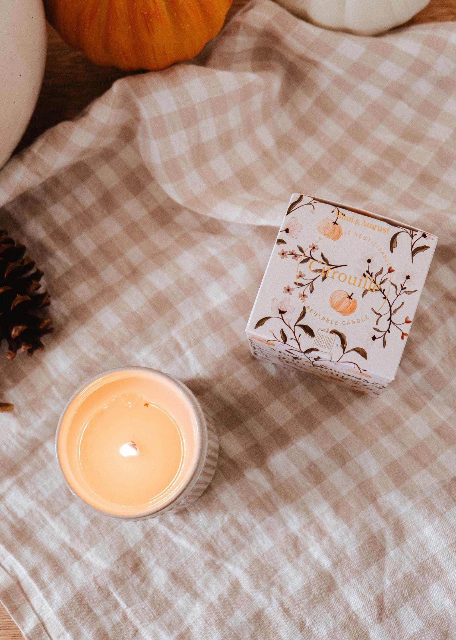Mimi & August Citrouille Reusable Soy Candle – 8 oz Ceramic Cup – Pumpkin Spice & Brown Sugar Scent