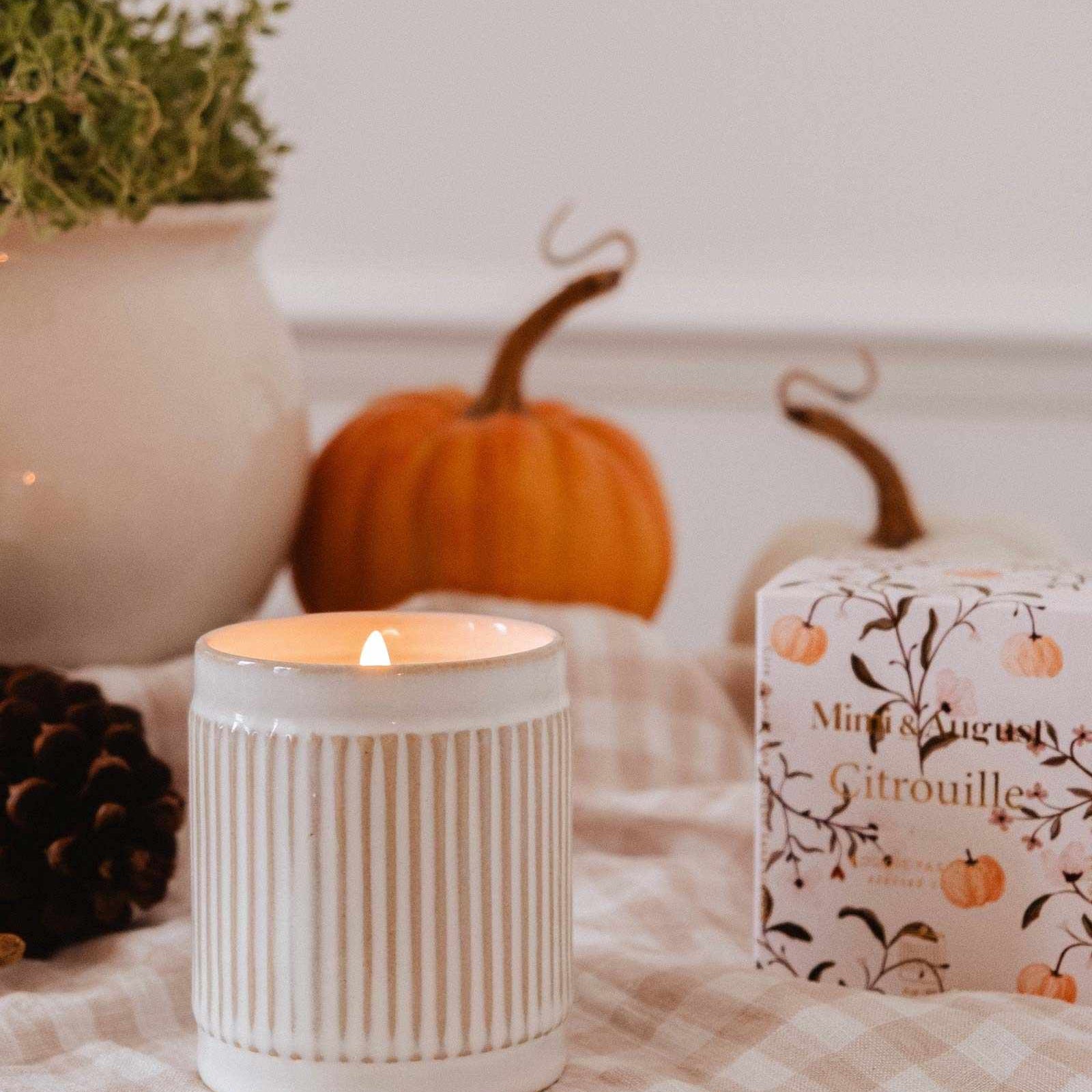 Mimi & August Citrouille Reusable Soy Candle – 8 oz Ceramic Cup – Pumpkin Spice & Brown Sugar Scent