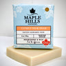 Maple Hills Soapworks soap bar with packaging on a light gray background
