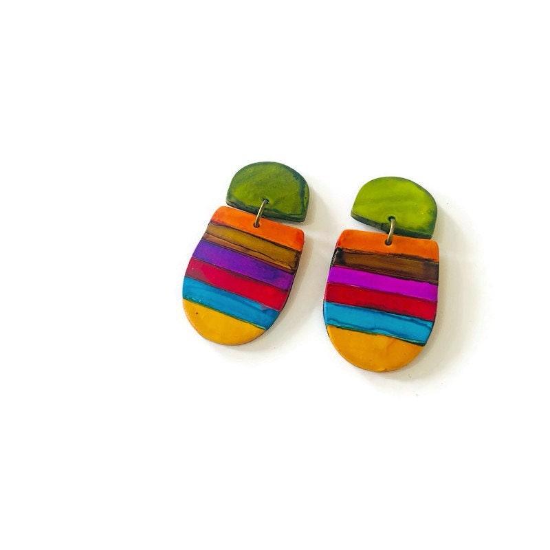 Colorful Clip On Earrings with Stripes by Sassy Sacha Designs 2