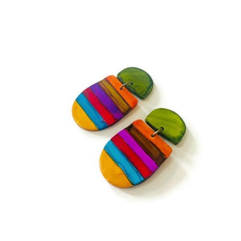 Colorful Clip On Earrings with Stripes by Sassy Sacha Designs 3