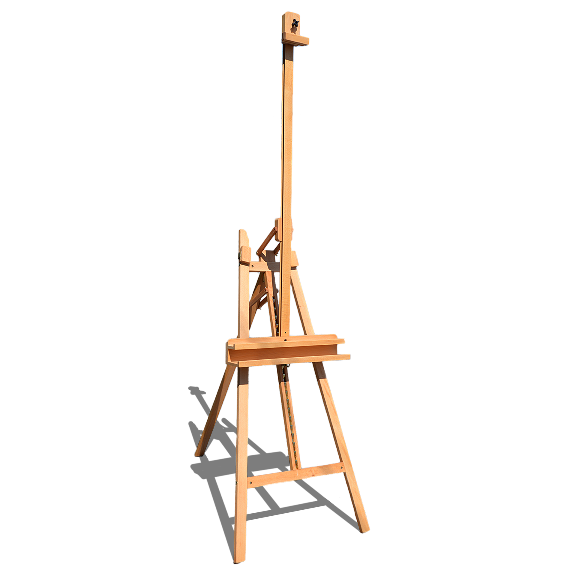Wooden artist's easel on a white background