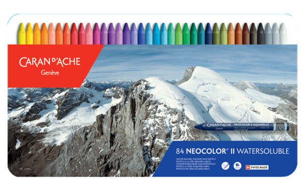Caran d'Ache Neocolor II watersoluble crayon set with mountain design on packaging