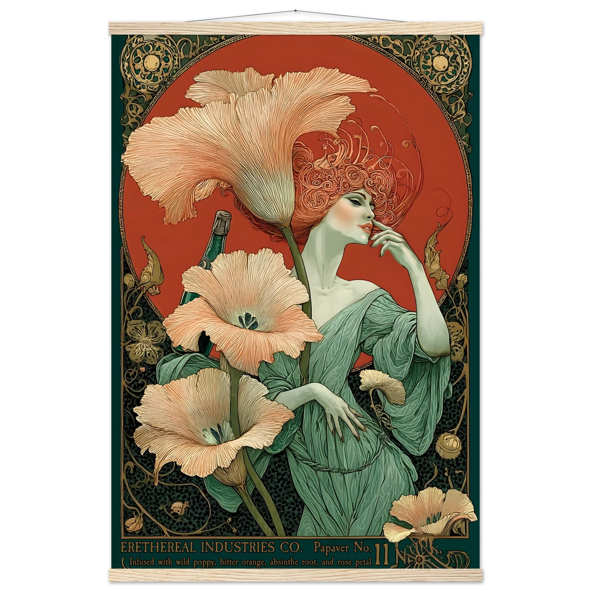 Decorative paper with a woman and flowers design, featuring intricate details and a vintage style.