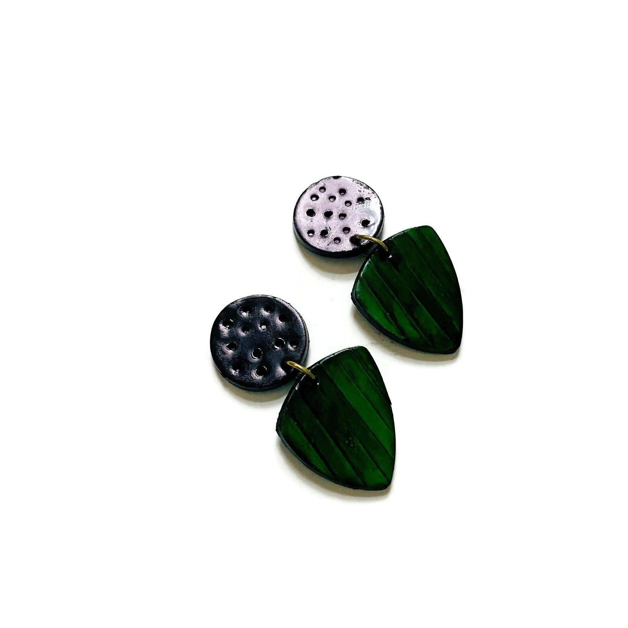 Emerald Green Statement earrings with Black & Copper Accents Sassy Sacha Jewelry