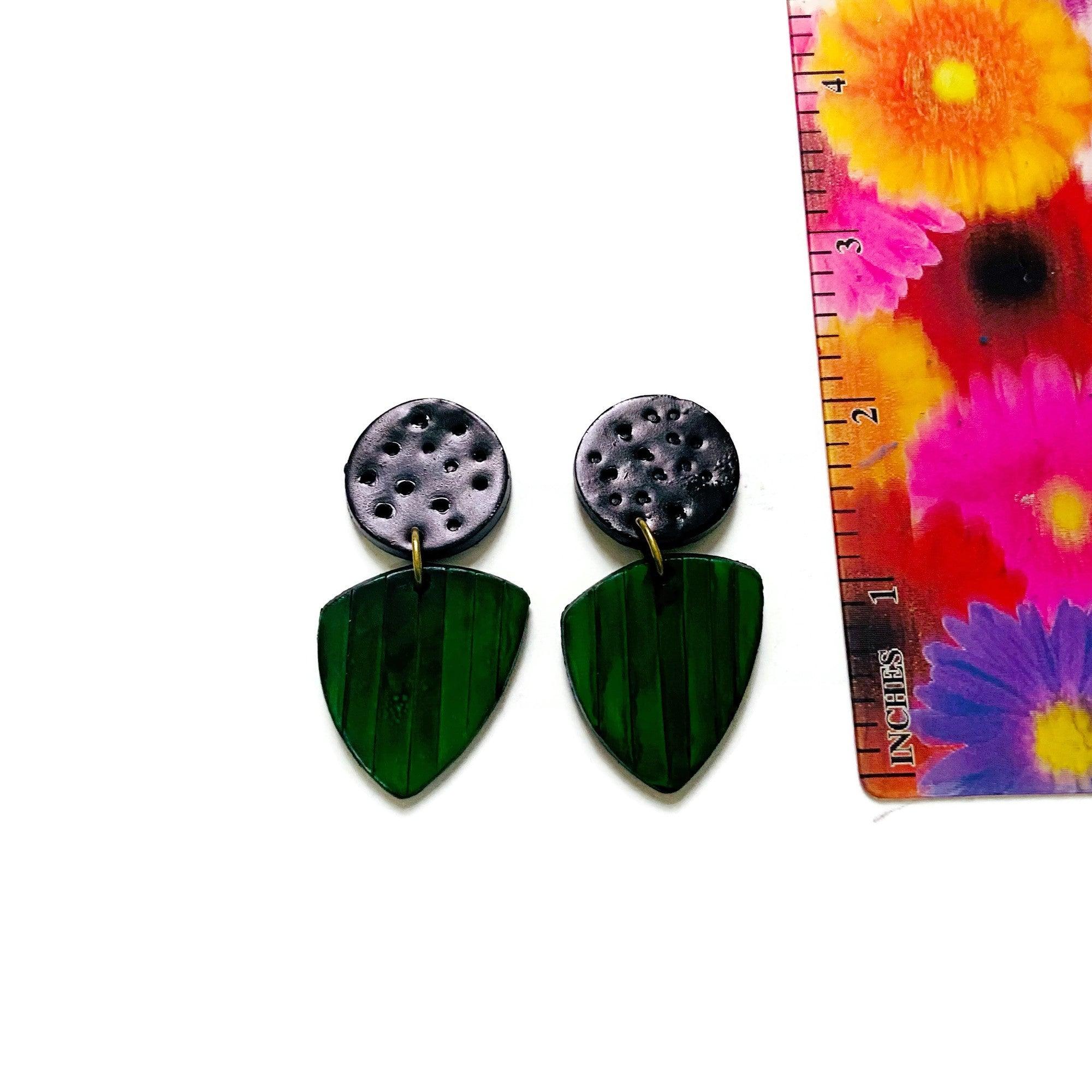 Emerald Green Statement earrings with Black & Copper Accents Sassy Sacha Jewelry 3