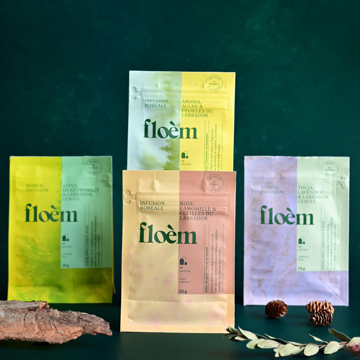 Discovery Herbal Tea Gift Set – 4 Wild Botanicals | Floèm Apple, Rose, Thuya & Aronia blends in tea bags