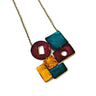 Geometric Statement Necklace, Maroon, Teal & Mustard Yellow, Handmade Polymer Clay Sassy Sacha Jewelry