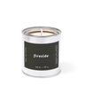 Candle in a silver container labeled 'fireside' on a white background