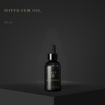 Black diffuser oil bottle with dropper on a dark background