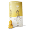 Box of Posiedn Golden Milk bomb flavor with a small Buddha statue on a white background