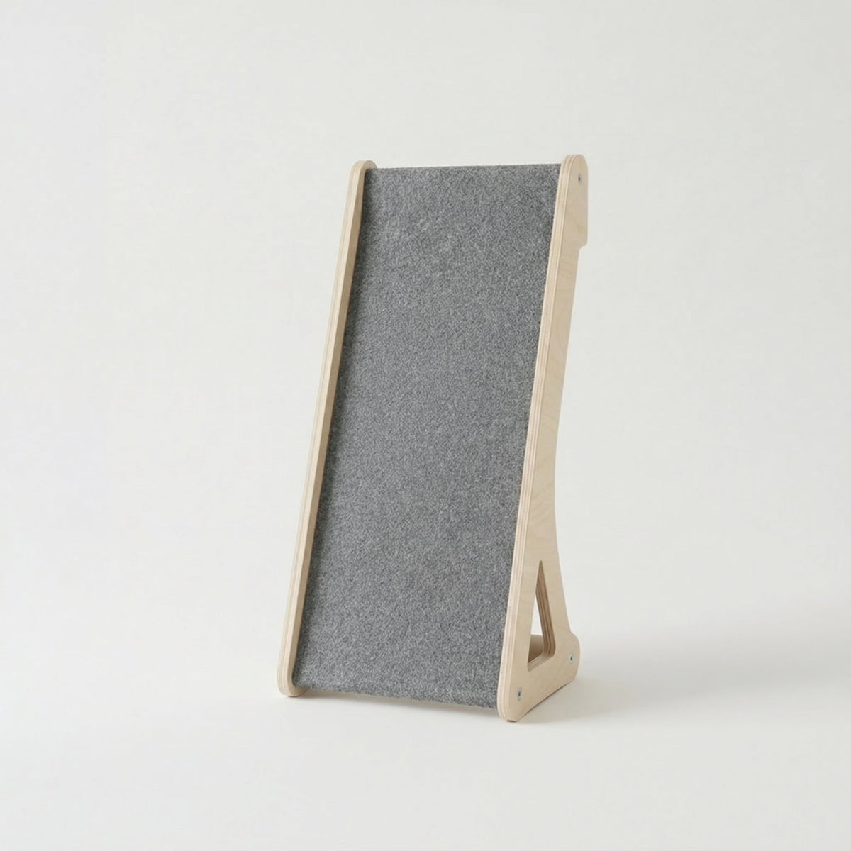 Gray felt board with wooden frame on a white background