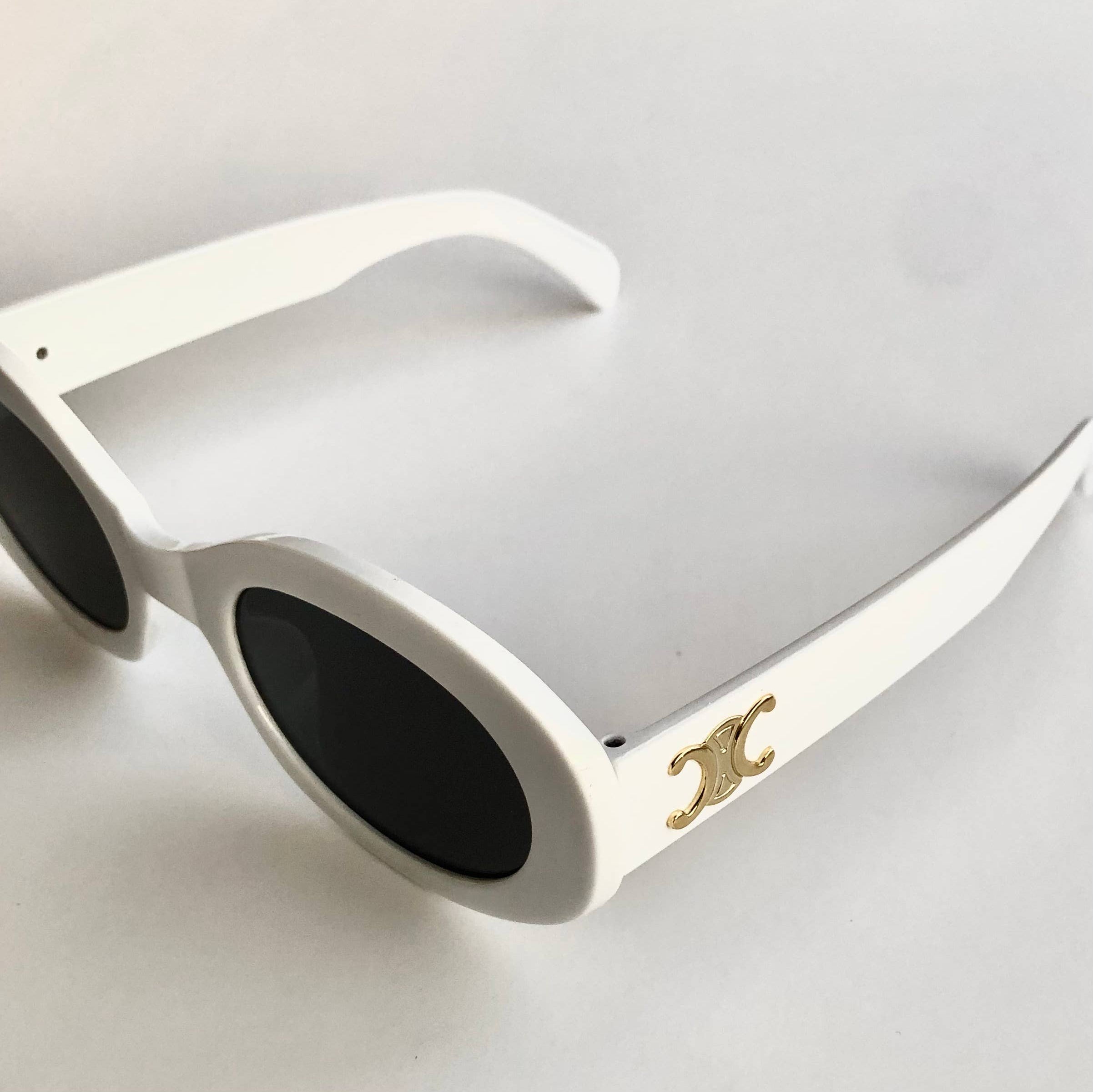 iconic mi Adult Fashion Sunglasses Oval With Gold Accent: White