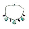 Minimalist Beaded Necklace Icy Blue & Silver with Brown Glass Leaves by Sassy Sacha Jewelry