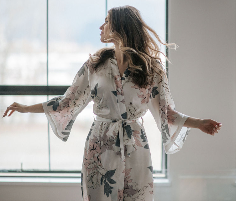 Bloom Long Kimono Robe standing