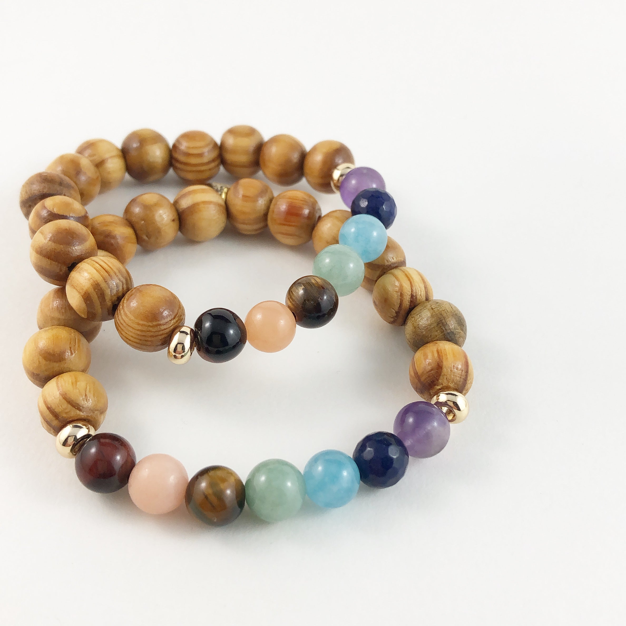 Multicolored beaded bracelets Chakra Bracelet in Wood and stones from Six N Stones