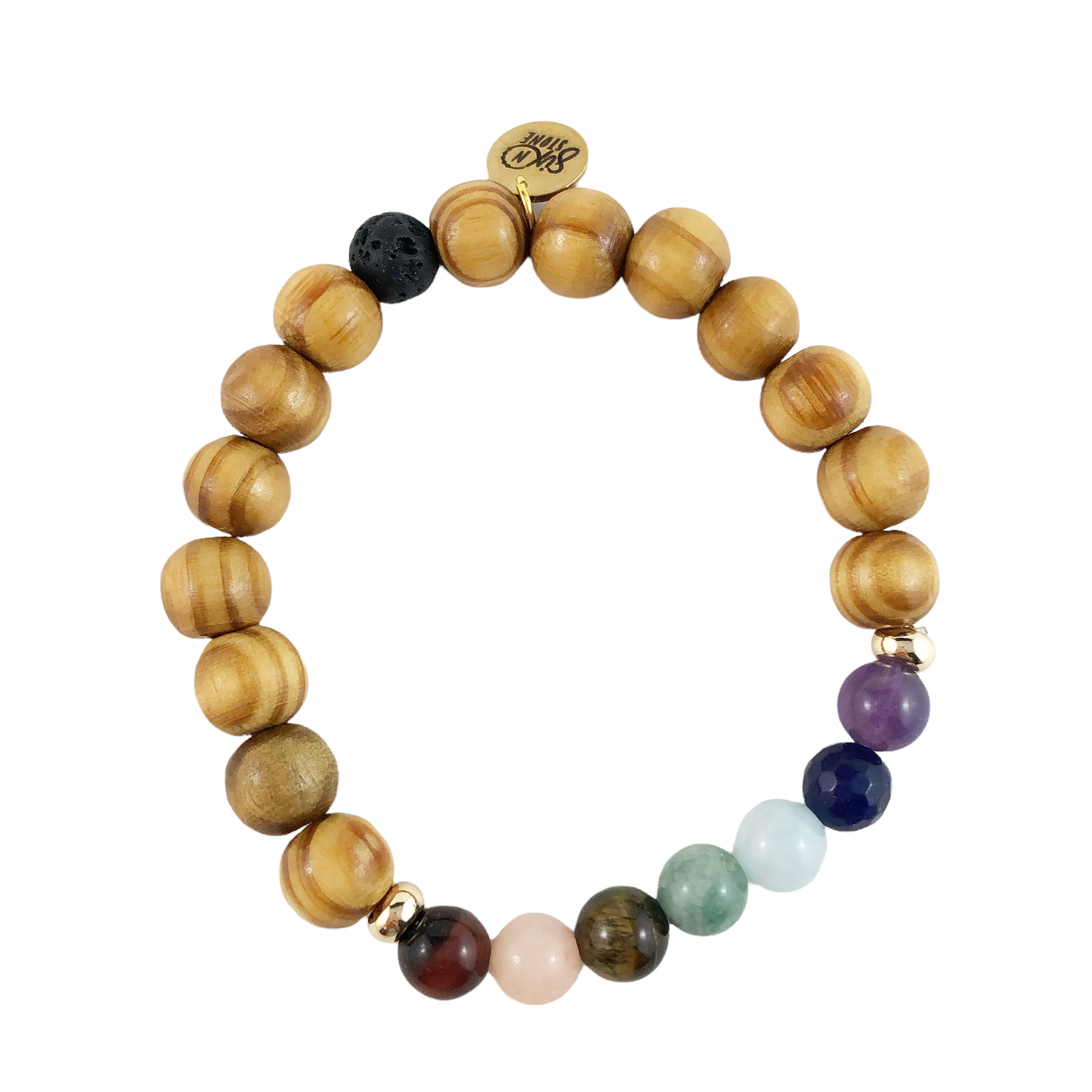 Chakra Bracelet in Wood and stones from Six N Stones