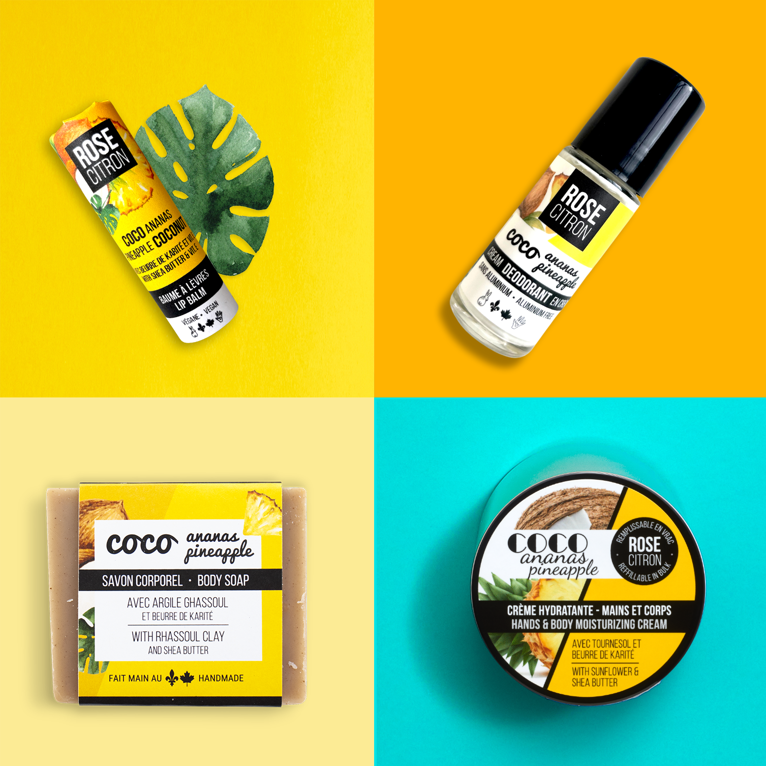 Collection of skincare and beauty products with yellow and orange background