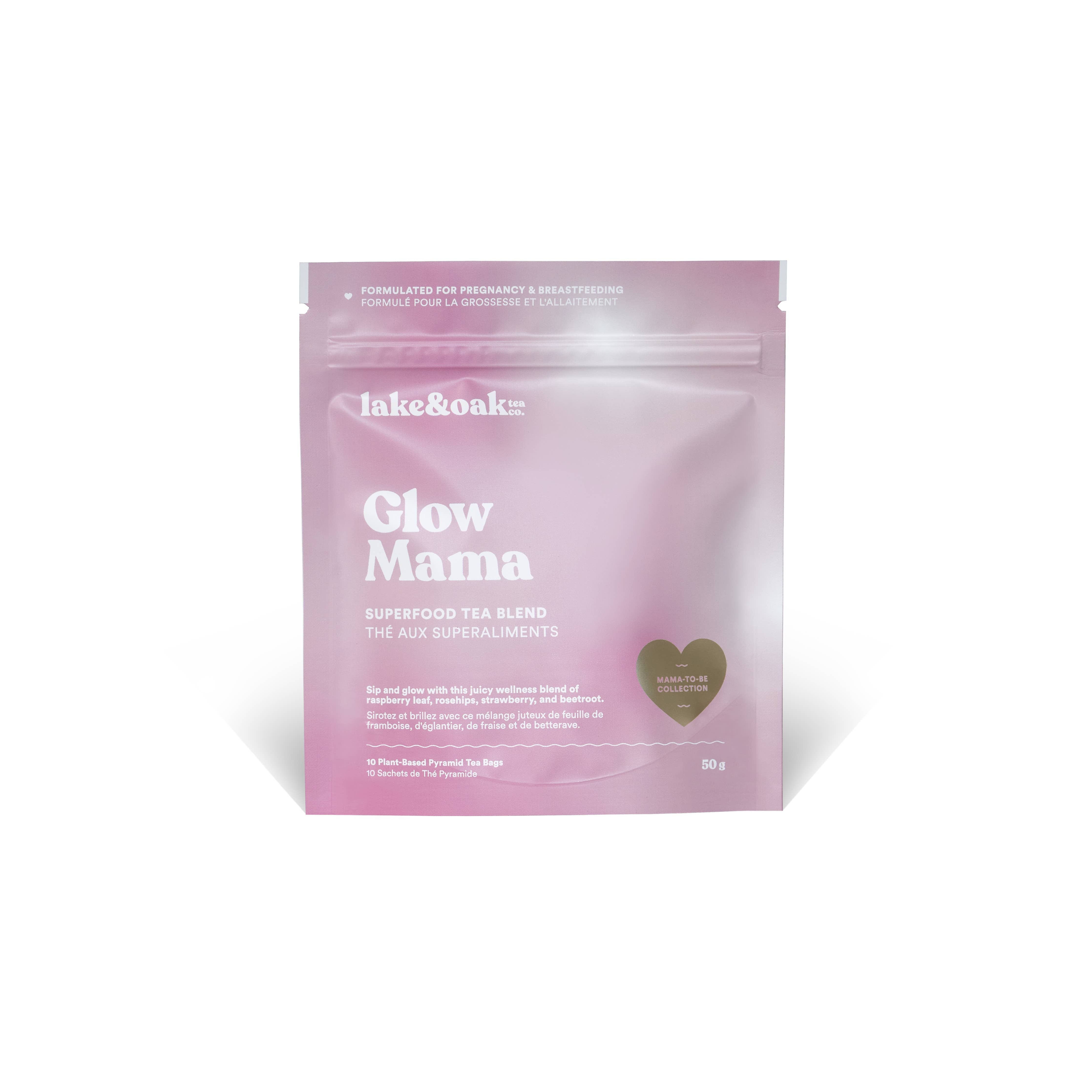 Lake & Oak Tea Co. Glow Mama - Mama To Be Tea Collection: Plant-Based Pyramid Tea Bags - Retail Pouch