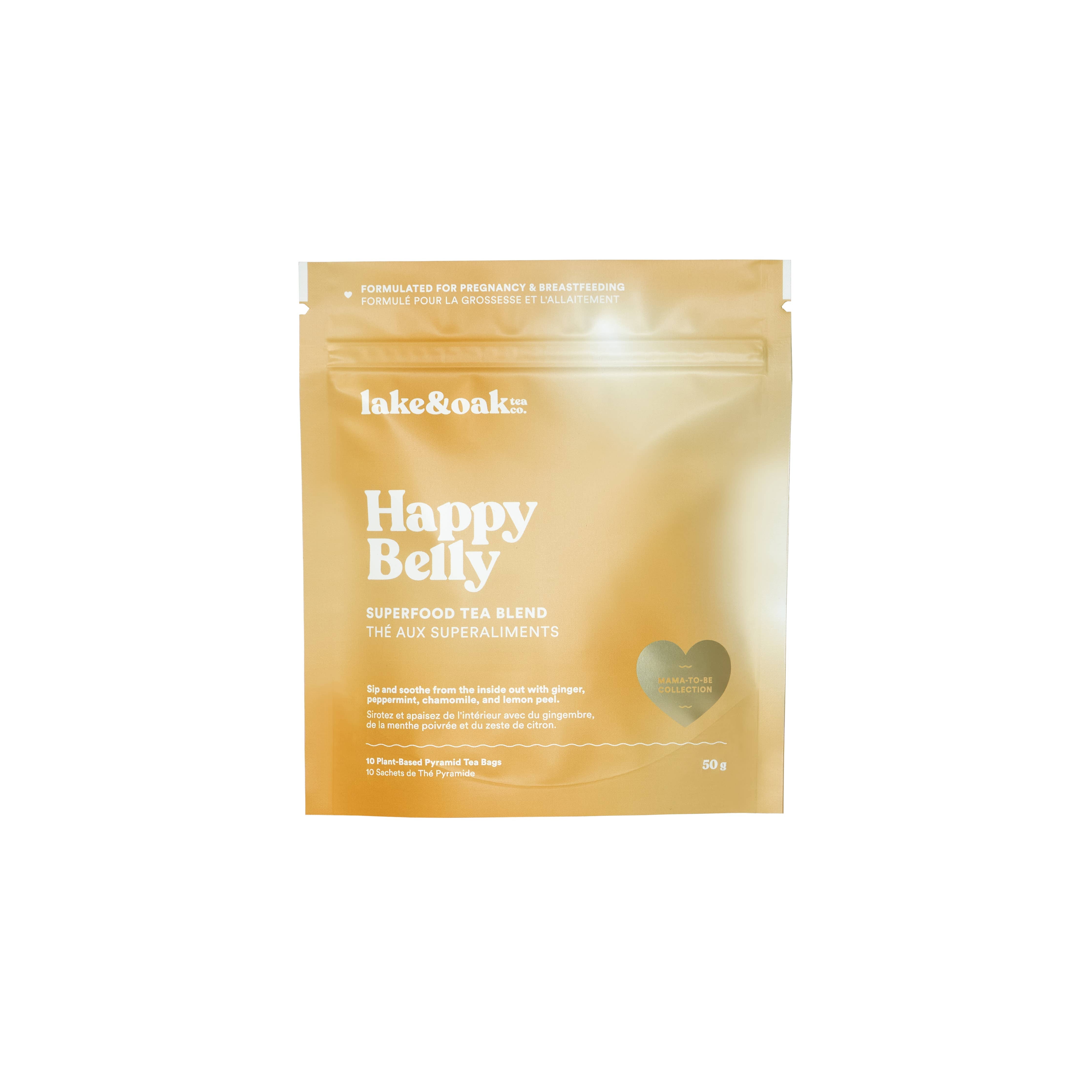 Lake & Oak Tea Co. Happy Belly - Mama To Be Tea Collection: Plant-Based Pyramid Tea Bags - Retail Pouch