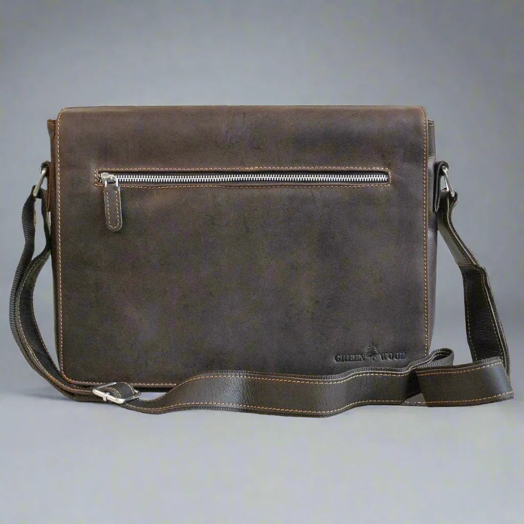 Boutique of Leathers Leather Laptop Bag – Premium Waxed Pull-Up Messenger Bag back brown