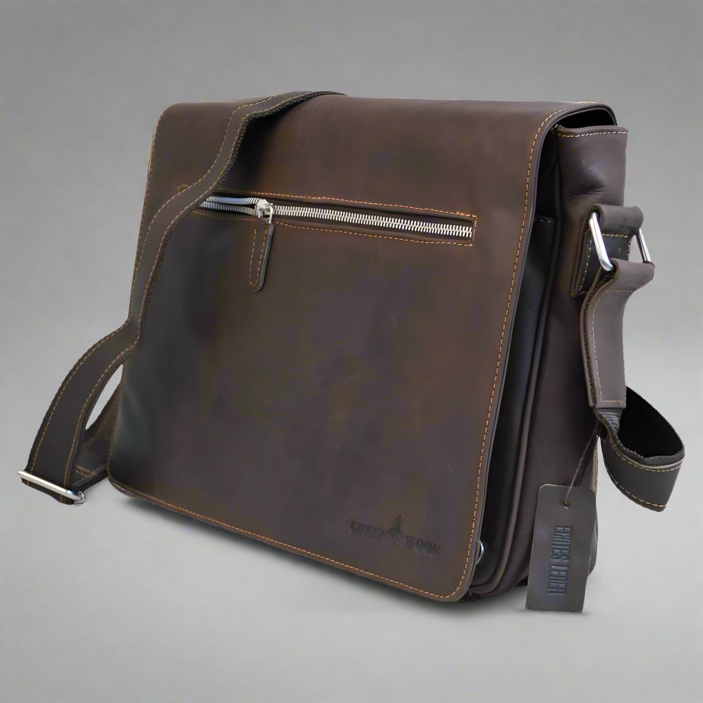 Boutique of Leathers Leather Laptop Bag – Premium Waxed Pull-Up Messenger Bag brown side