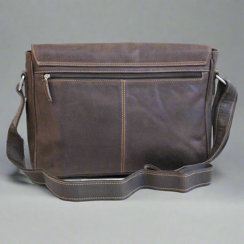 Boutique of Leathers Leather Laptop Bag – Premium Waxed Pull-Up Messenger Bag brown back 2