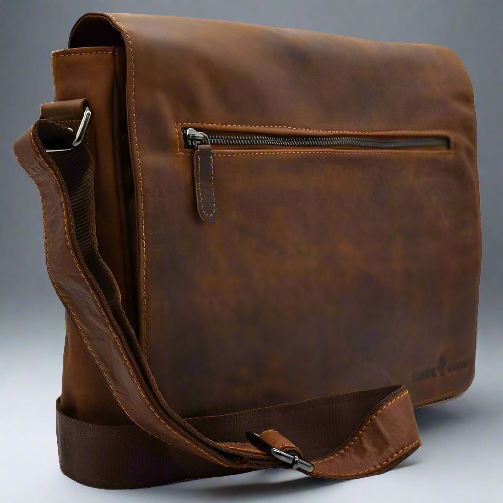 Boutique of Leathers Leather Laptop Bag – Premium Waxed Pull-Up Messenger Bag side