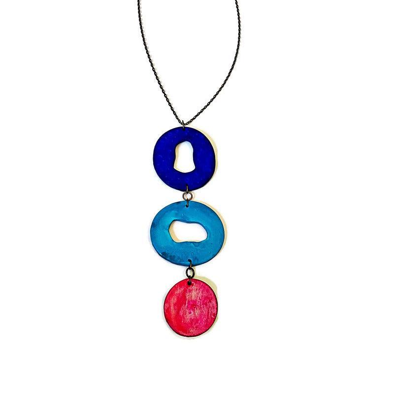 Long Colorful Statement Pendant Necklace, Handmade Polymer Clay Sassy Sacha Jewelry